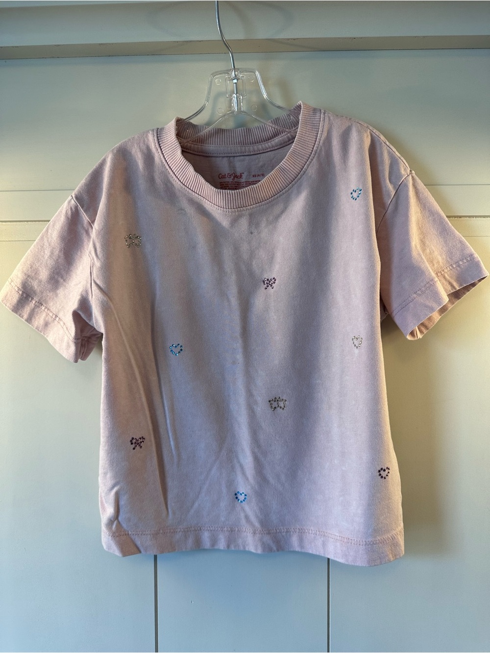 Cat & Jack Light Pink Short Sleeve Tee with Tiny Heart Embellishments